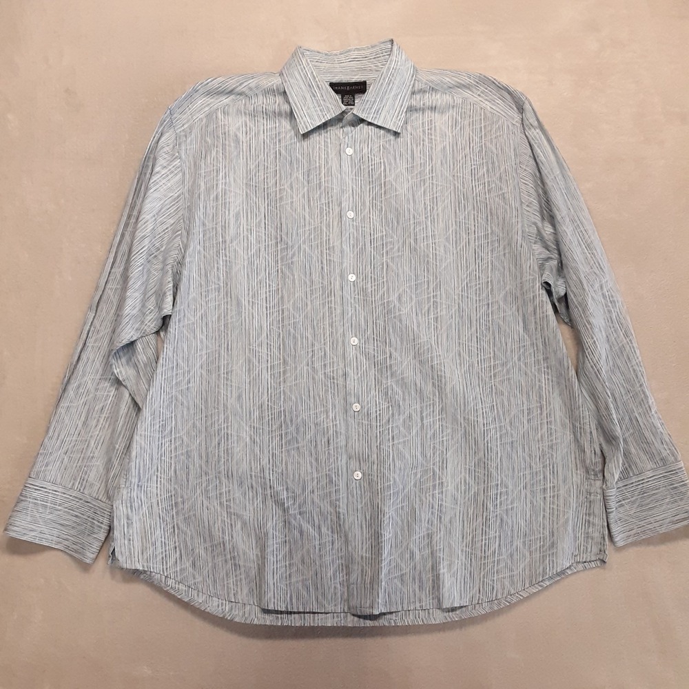 Jhane Barnes Mens LS Button Shirt 2XL Blue Stripe Abstract Geometric Print